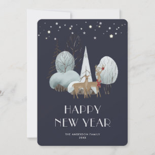 Winter Scene Watercolor Dez Blue New Year Card Feiertagskarte