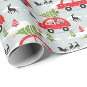 Winter Scenery Christmas Tree Car Family Photo Geschenkpapier (Rolleneckpunkt)
