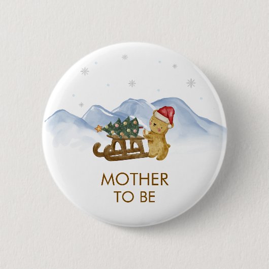 Winter-Schlitten-Bär Mutter-To-Be-Baby-Party Button (Vorderseite)