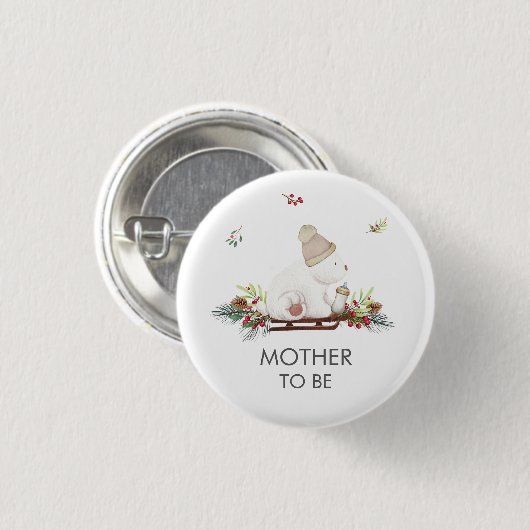 Winter-Schlitten-Eisbär-Mutter-Kind-Party Button (Vorne & Hinten)