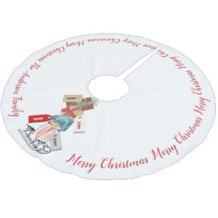 Winter-Schlitten-Familien-Monogramm Hübsch Vintage Polyester Weihnachtsbaumdecke
