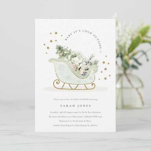 Winter-Schlitten mit seiner kalten Außendusche lad Dankeskarte (Stehend Vorderseite)