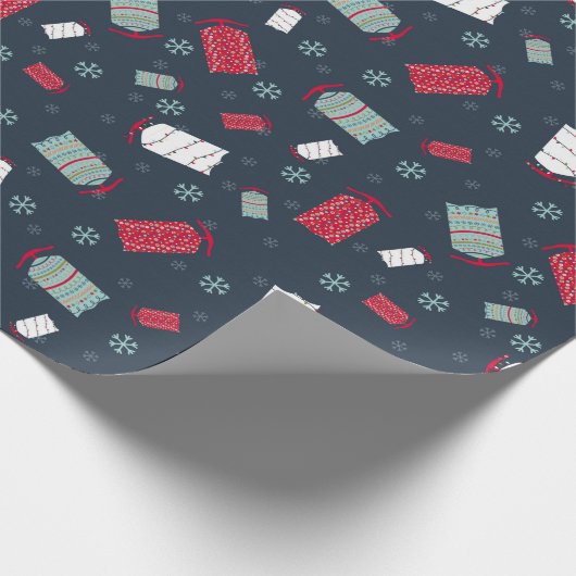 Winter-Schlitten und Schneeflocken Weihnachten und Geschenkpapier (Ecke)