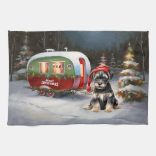 Winter Schnauzer Caravan Weihnachtsabenteuer Geschirrtuch