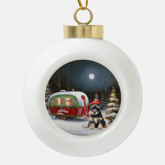 Winter Schnauzer Caravan Weihnachtsabenteuer Keramik Kugel-Ornament (Vorderseite)