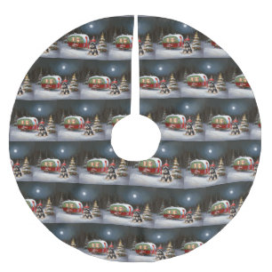 Winter Schnauzer Caravan Weihnachtsabenteuer Polyester Weihnachtsbaumdecke