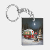 Winter Schnauzer Caravan Weihnachtsabenteuer Schlüsselanhänger (Vorderseite links)