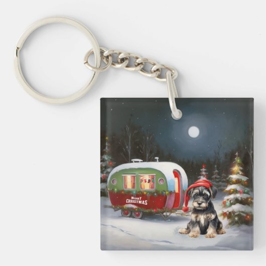 Winter Schnauzer Caravan Weihnachtsabenteuer Schlüsselanhänger (Vorderseite)