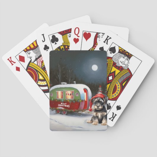 Winter Schnauzer Caravan Weihnachtsabenteuer Spielkarten (Rückseite)