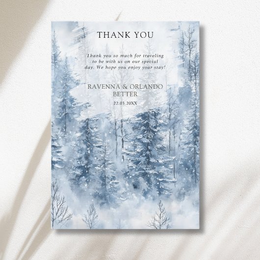 Winter-Schnee-Baum-Wald-Hochzeit-Dankeskarten Ankündigung