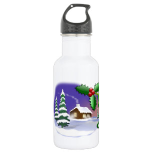 Winter-Schnee-Bäume Heim Weihnachten Frieden Schic Edelstahlflasche