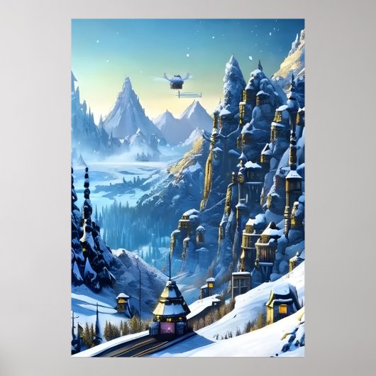 Winter, Schnee, Bergdorf | AI Art Poster (Vorne)