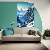Winter, Schnee, Bergdorf | AI Art Poster