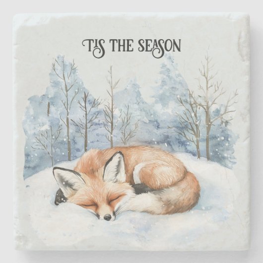 Winter-Schnee-Fuchs-Weihnachten Steinuntersetzer (Vorderseite)