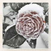 Winter, Schnee, gefrorene Rose Zeichnend Glasuntersetzer (Vorderseite)