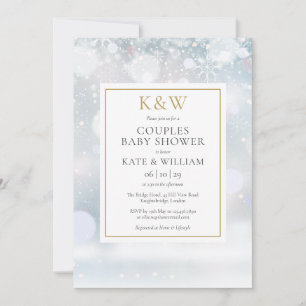 Winter-Schnee-Gold-Monogramm-Paar-Baby-Party Einladung