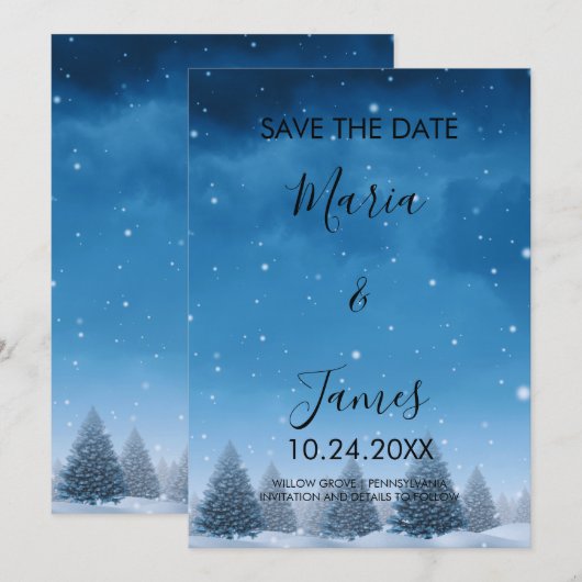Winter-Schnee-Hochzeit Save The Date (Vorne/Hinten)