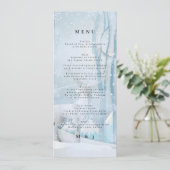 Winter-Schnee-Hochzeitsmenükarte Programm (Stehend Vorderseite)