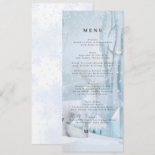 Winter-Schnee-Hochzeitsmenükarte Programm (Vorne/Hinten)