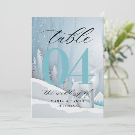 Winter-Schnee-Hochzeitstisch-Nummer Programm (Stehend Vorderseite)