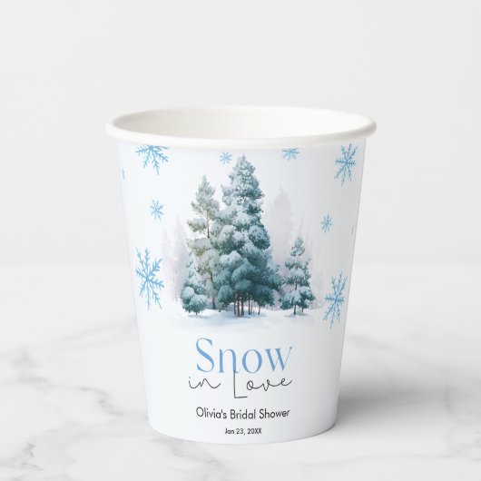 Winter-Schnee in Love-Schneeflocken-Brautparty Pappbecher (Rückseite)