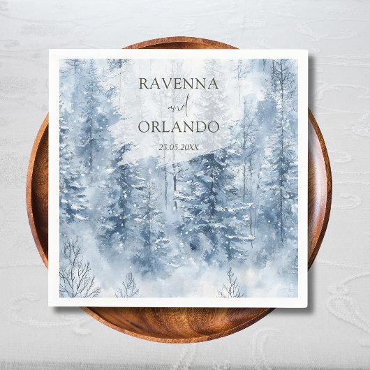 Winter-Schnee-Kiefer-Baum-Wald-Berg-Hochzeit Serviette