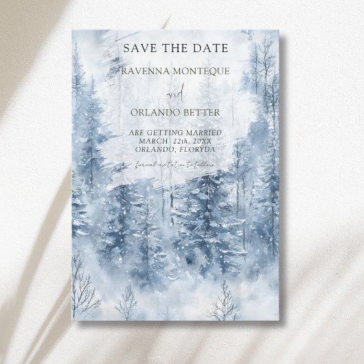Winter-Schnee-Kiefer-Wald-Berg-Hochzeit Save The Date