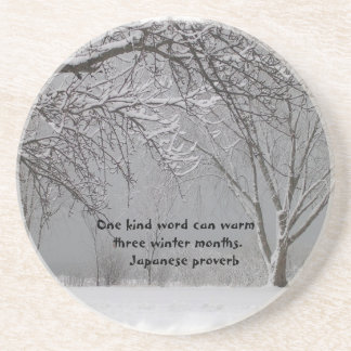Winter-Schnee mit japanischem Sprichwort Sandstein Untersetzer
