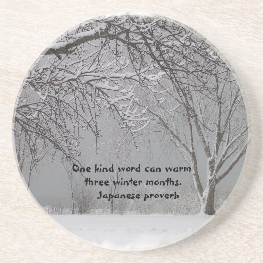 Winter-Schnee mit japanischem Sprichwort Sandstein Untersetzer (Vorne)
