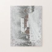 Winter-Schnee-Rote-Scheune-Farm Puzzle (Vertikal)