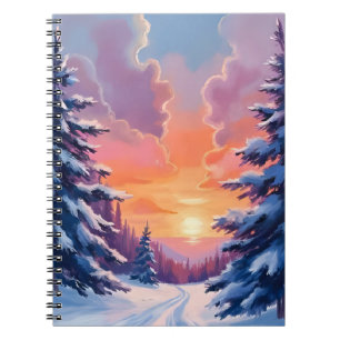 Winter-Schnee-Sonnenuntergang   Aquarell-Landschaf Notizblock