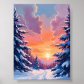 Winter-Schnee-Sonnenuntergang | Aquarell-Landschaf Poster (Vorne)