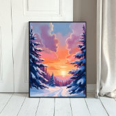 Winter-Schnee-Sonnenuntergang | Aquarell-Landschaf Poster