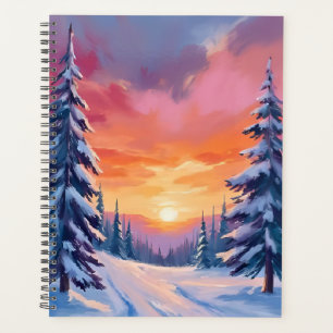 Winter-Schnee-Sonnenuntergang   Pastell-Aquarell-M Planer