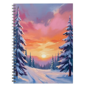 Winter-Schnee-Sonnenuntergang   Pastell-Aquarellma Notizblock