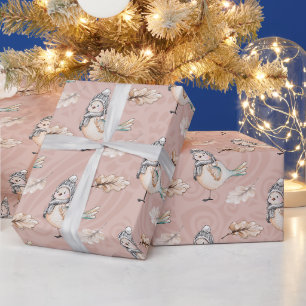Winter-Schnee-Spatz-Aquarell-Handbemalung Geschenkpapier
