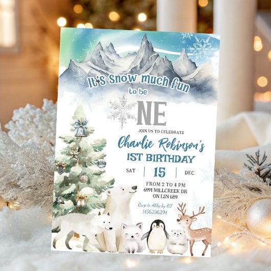 Winter Schnee Viel Spaß zum ersten Geburtstag eine Einladung