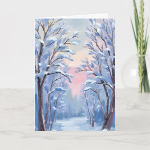 Winter-Schnee-Wald-Aquarell-Wald-Malerei-Karte Feiertagskarte