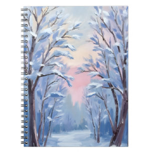 Winter-Schnee-Wald-Aquarell-Wald-Malerei-Karte Notizblock