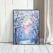 Winter-Schnee-Wald-Aquarell-Wald-Malerei Poster