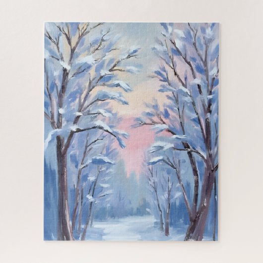 Winter-Schnee-Wald-Aquarell-Wald-Malerei Puzzle (Vertikal)