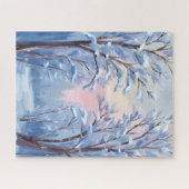 Winter-Schnee-Wald-Aquarell-Wald-Malerei Puzzle (Horizontal)