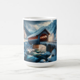 Winter, schneebedeckte Brücke & Fluss Kaffeetasse
