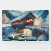 Winter, schneebedeckte Brücke und Fluss Banner (Horizontal)