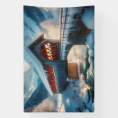 Winter, schneebedeckte Brücke und Fluss Banner (Vertikal)