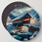 Winter, schneebedeckte Brücke und Fluss Button (Vorne & Hinten)