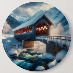 Winter, schneebedeckte Brücke und Fluss Button
