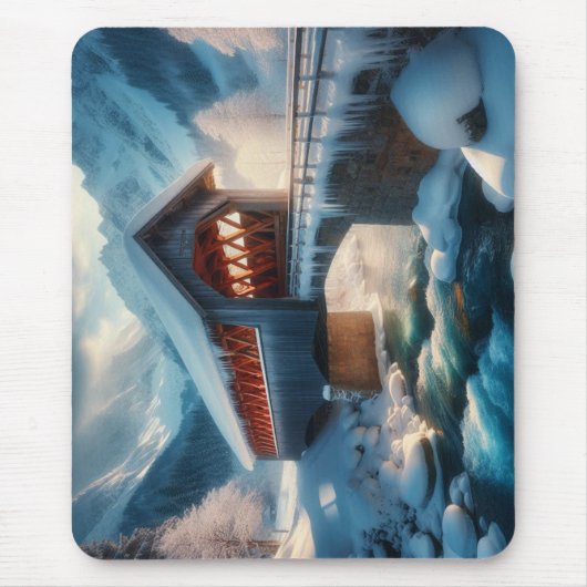 Winter, schneebedeckte Brücke und Fluss Mousepad (Vorne)
