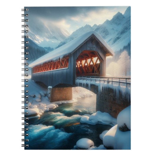 Winter, schneebedeckte Brücke und Fluss Notizblock (Vorderseite)