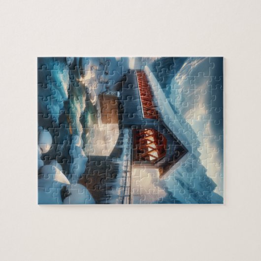 Winter, schneebedeckte Brücke und Fluss Puzzle (Horizontal)